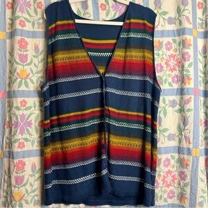 Vintage Plus Sunset Multicolor Navy Yellow And Orange Striped Button Down Vest